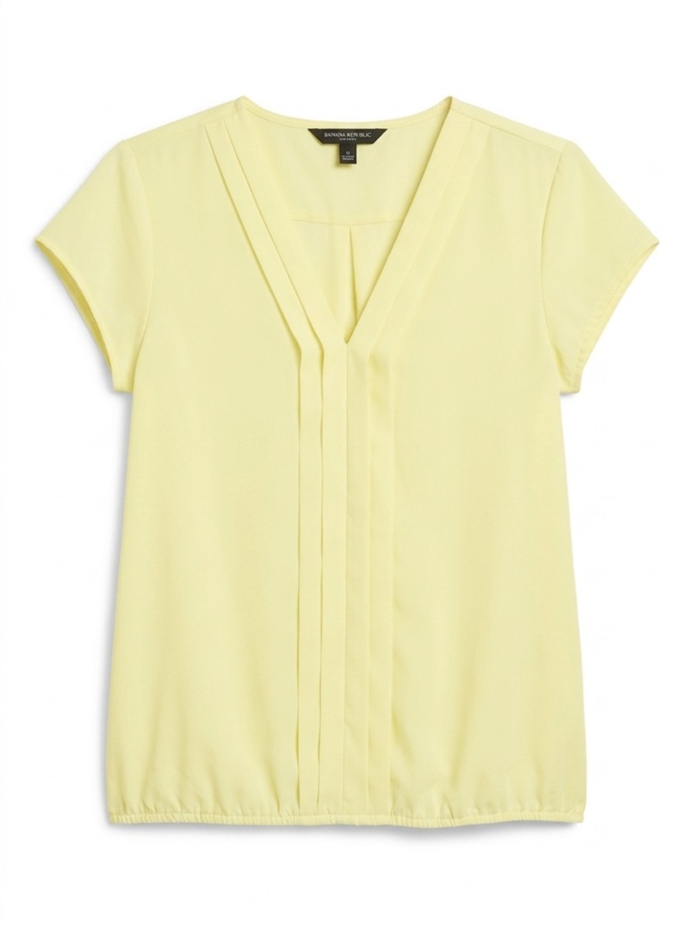 Banana Republic Light Yellow V-Neck Pleated Cap Sleeve Blouse